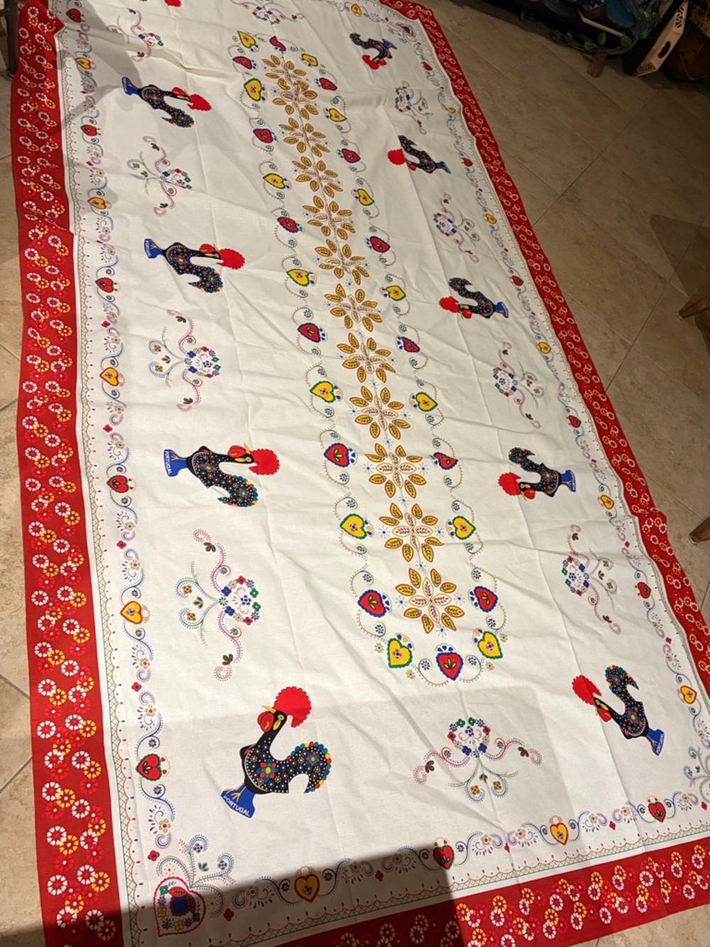 New folk art Portugal rooster good luck cotton tablecloth XL 59x 118 Portuguese